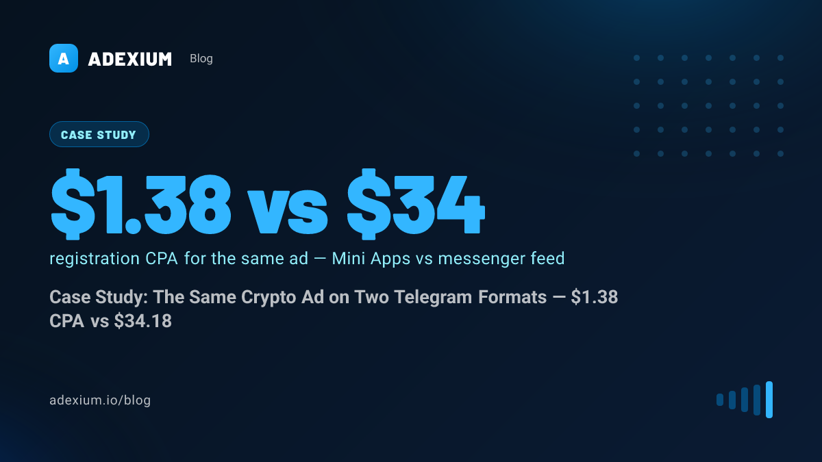 Case Study: The Same Crypto Ad on Two Telegram Formats — $1.38 CPA vs $34.18