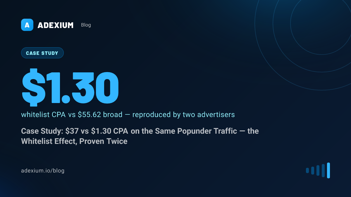 Case Study: $37 vs $1.30 CPA on the Same Popunder Traffic — the Whitelist Effect, Proven Twice